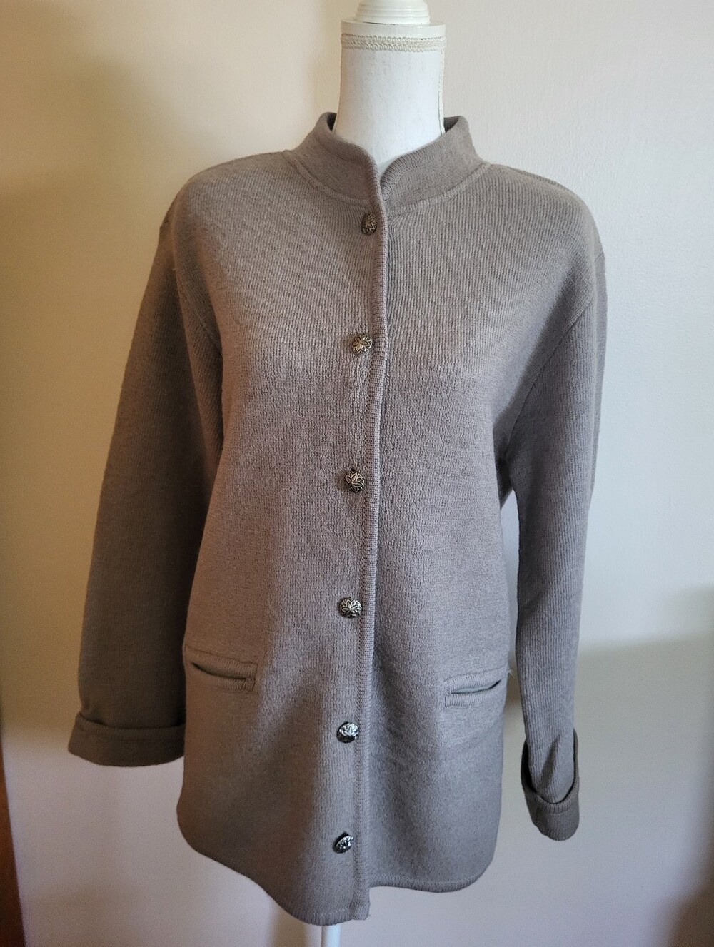 Talbots Wool Sweater Jacket Taupe Size Medium